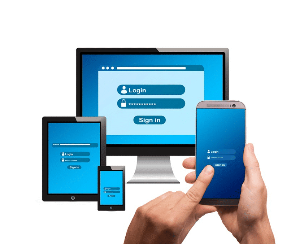Login screen on several different devices